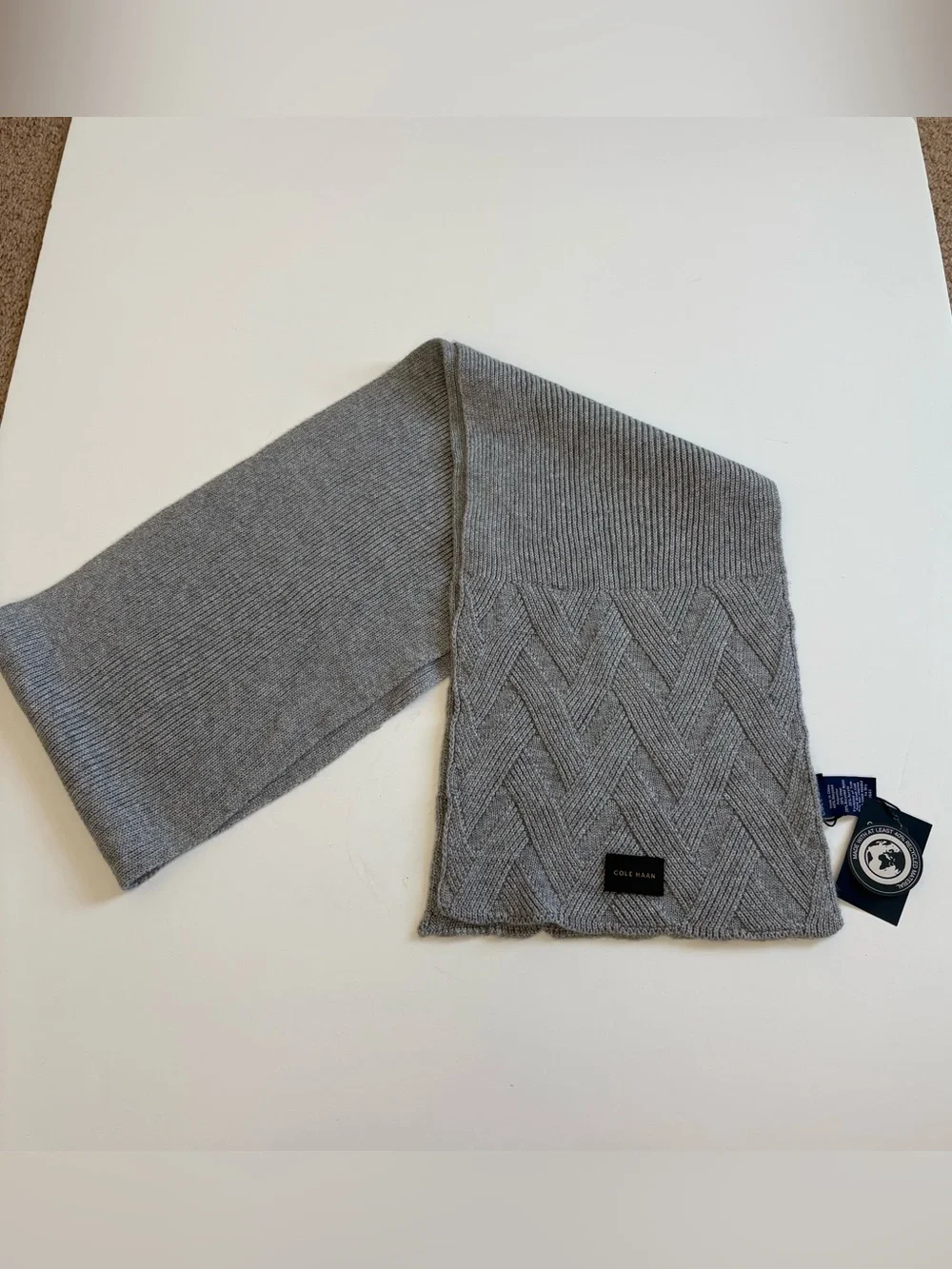 Cole Haan Lattice Rib Soft Gray Scarf New with Tags